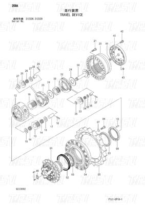 Hidraulik ZX200-3 Travel Final Drive Catalog untuk Excavator 9233692 9261222