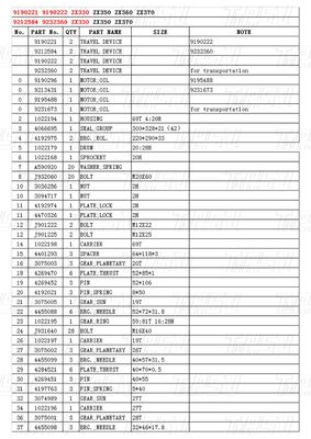 Penggali Hitam ZX330 ZX350 ZX360 ZX370 Travel Motor Drive Catalog Hydraulic Drive Unit 9190221 9190222 9212584 9232360