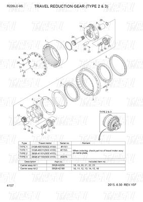 Disesuaikan Hitam 39Q6-42100 39Q6-42101 R220-9 Excavator Travel Drive Final Reduction Catalog Untuk Mesin Repair Shop