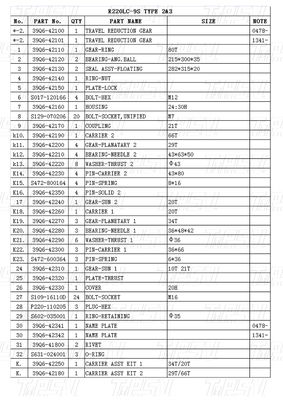 Disesuaikan Hitam 39Q6-42100 39Q6-42101 R220-9 Excavator Travel Drive Final Reduction Catalog Untuk Mesin Repair Shop