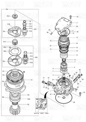130426-00031 DX60R Excavator Swing Drive Catalogue Hitam Warna Pabrik Hydraulic Swing Motor Motor Drive