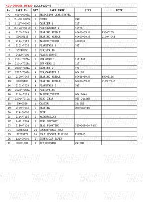 Planetary 401-00005A DX420 Excavator Travel Drive Catalog dengan Hydraulic Swing Motor