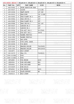 404-00062 DH150-7 Excavator Swing Drive Catalog Motors untuk beberapa merek dan model