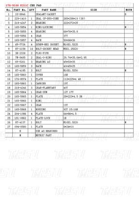 Planetary Reducer 176-9100 E311C Excavator Travel Drive Catalog bervariasi tergantung pada model