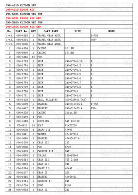 096-4315 096-6334 099-3665 E200B Excavator Travel Drive Catalog Bagian Motor untuk Berbagai Model