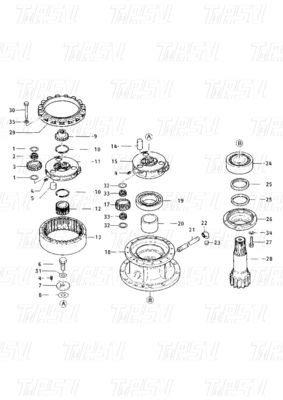 099-3553 E200B Excavator Swing Drive Catalog Parts For Swing Motor Hydraulic Travel System (Bagian untuk Mesin Penggali Swing Drive)