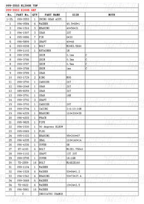 099-3553 E200B Excavator Swing Drive Catalog Parts For Swing Motor Hydraulic Travel System (Bagian untuk Mesin Penggali Swing Drive)